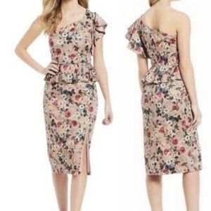 Gianni Binni Danielle Floral Peplum One Shoulder Cocktail Dress Pink Size 12